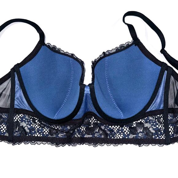 Adore Me Black Navy Lace Pacchi Contour Demi Longline Bra Size 38DD - Picture 9 of 15